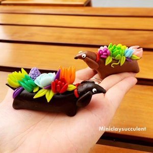Clay Dachshund toy, Dog flowers art, Sausage dog gifts for mom, Handmade Dachshund toy Ornament, Wiener Dog Antique, Cute animal toy gifts