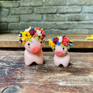 Handmade clay Pig flowers, mama baby Pig toy, Mini Pig ornament, Unique Mother's day gift, funny Piggy, Sculpture mom baby animal, Big lover