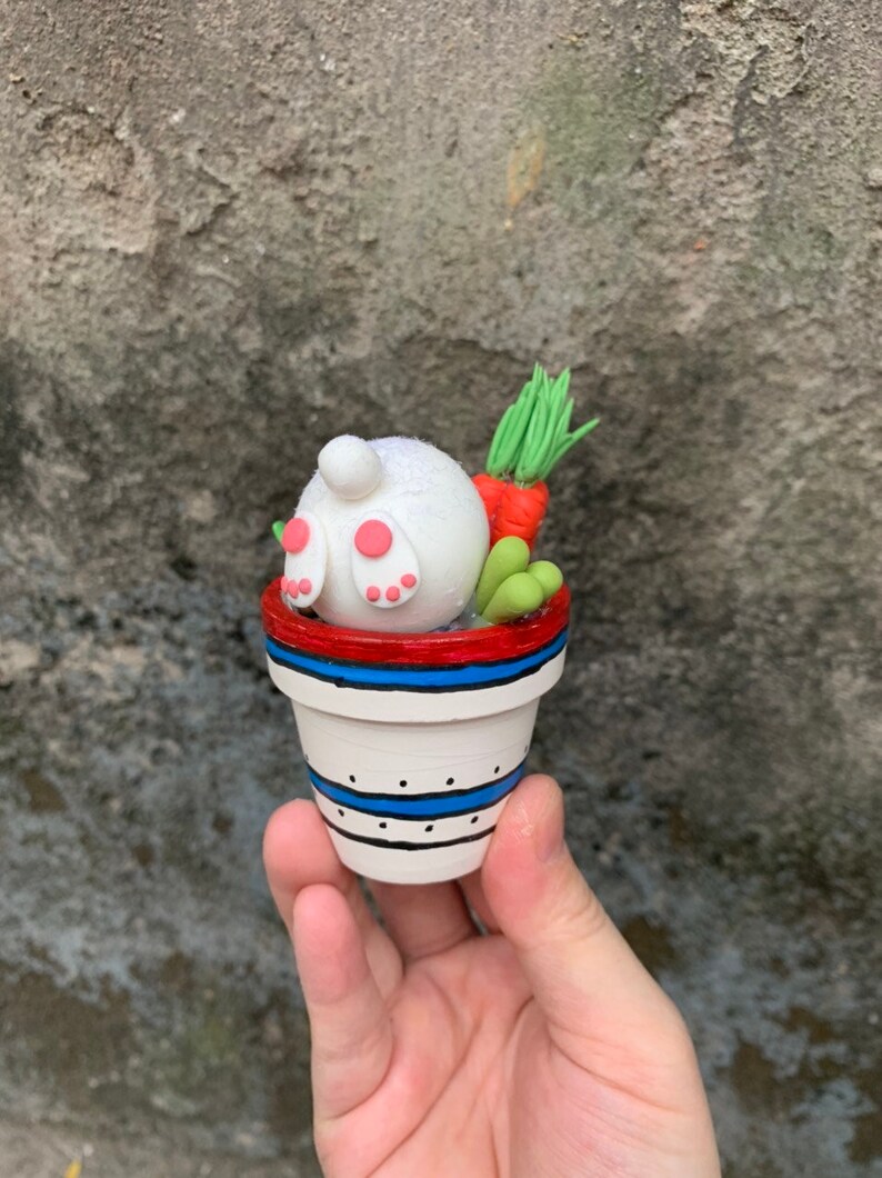 Funny Easter bunny butt pot Clay mini rabbit decor Quirky colorful Easter Rabbit Unique Easter bunny gifts Egg Carrot Spring flower pot