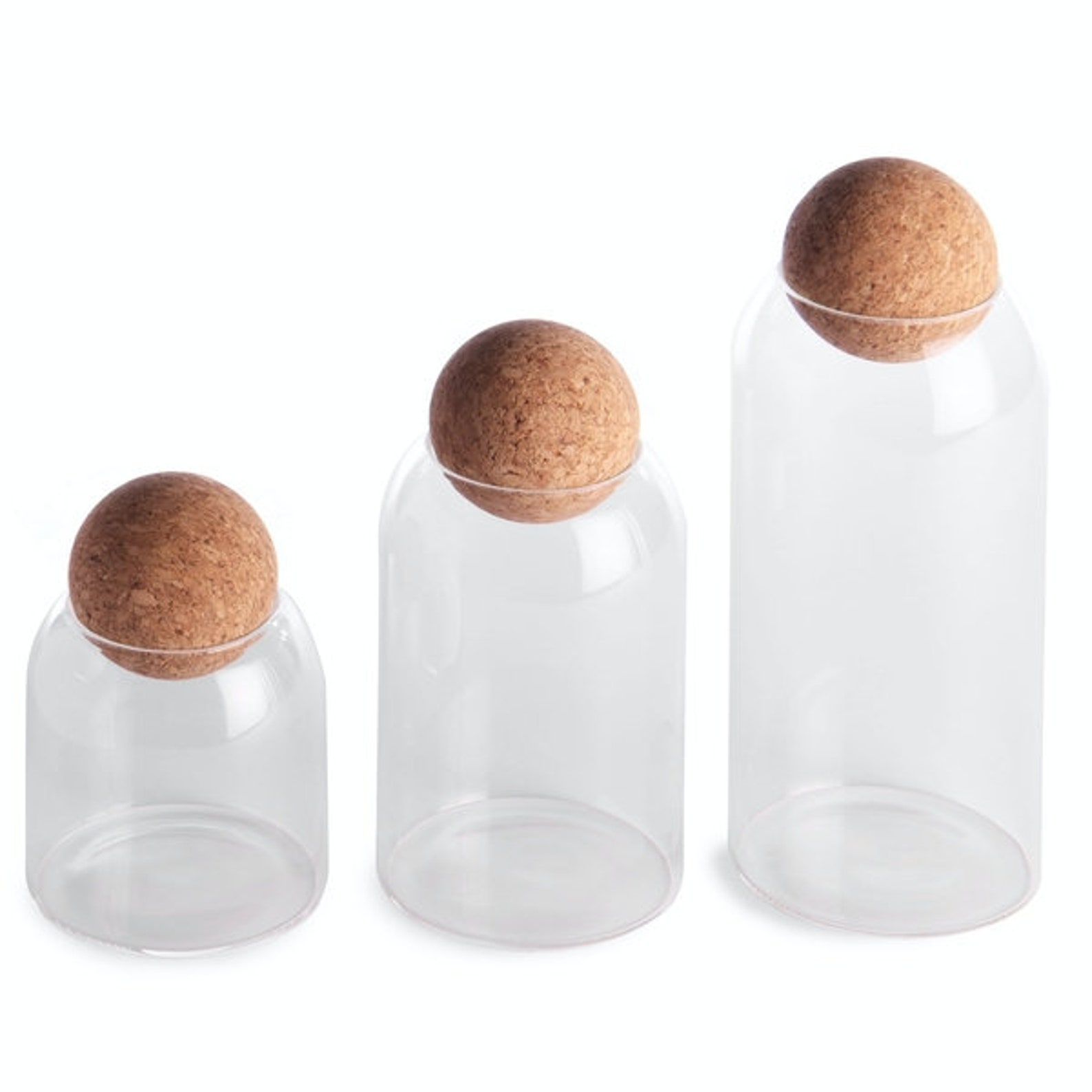 Assorted Cork Ball Lid Glass Storage Jars Set of 3 Etsy