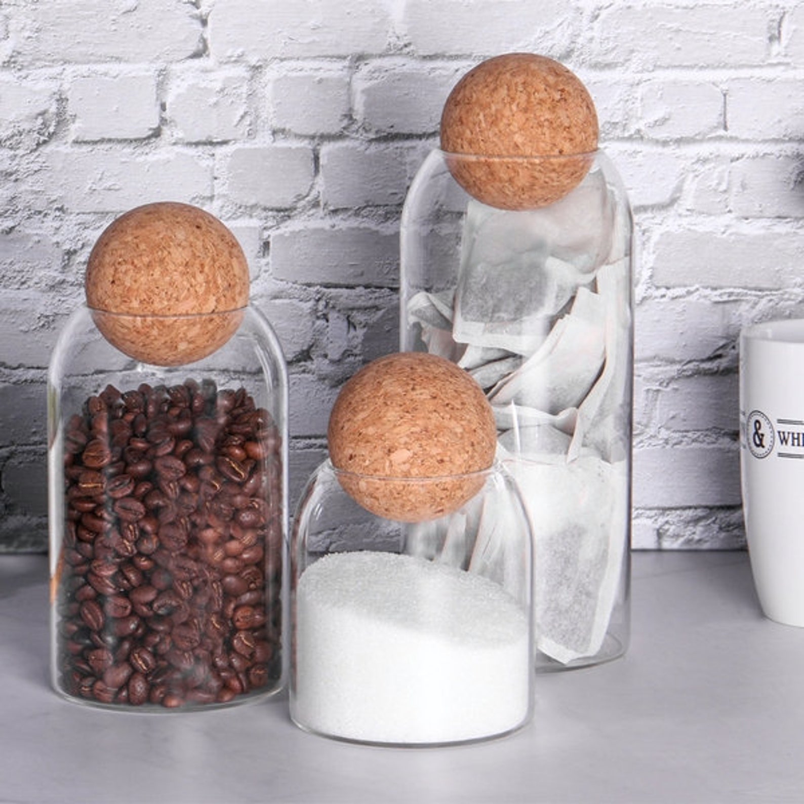 Assorted Cork Ball Lid Glass Storage Jars Set of 3 Etsy