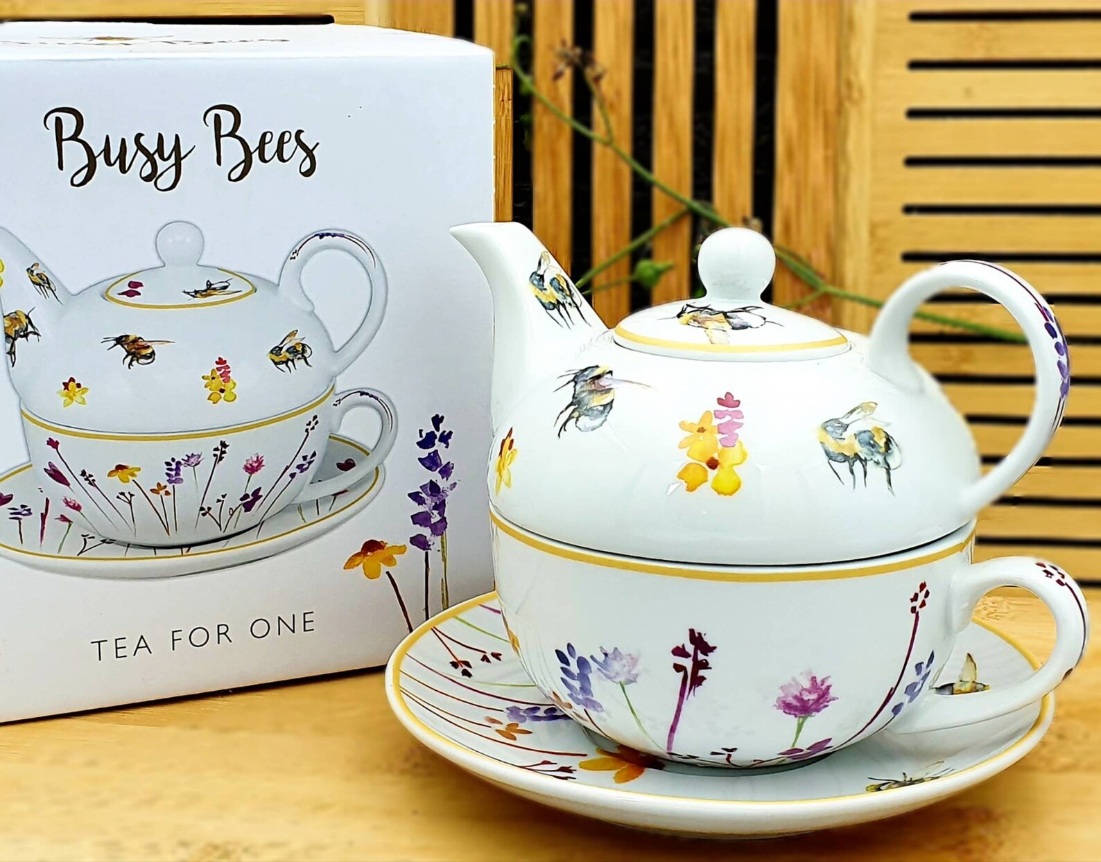 Busy Bee Tea for One Teapot Cup & Saucer Stackable Gift Boxed Etsy UK