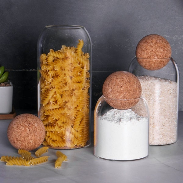 Assorted Cork Ball Lid Glass Storage Jars Set of 3 Etsy