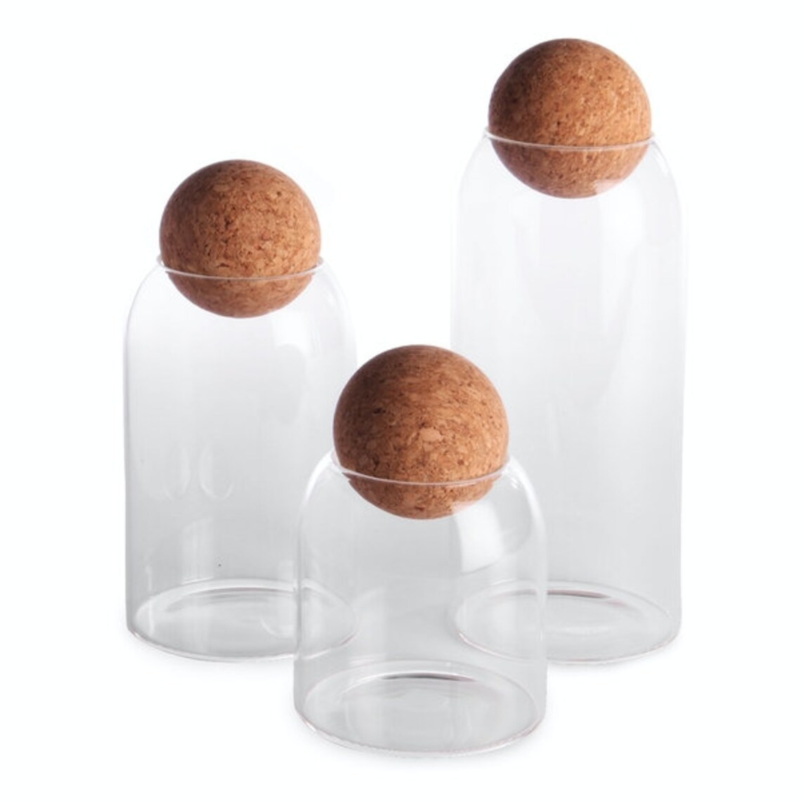 Assorted Cork Ball Lid Glass Storage Jars Set of 3 Etsy