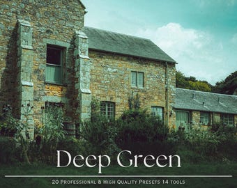 20 Deep Green Lightroom Presets and 14 tools. Desktop & Mobile Filters.