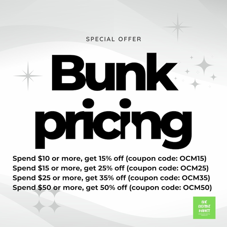 May include: A white and grey graphic with black text that reads "SPECIAL OFFER Bunk pricing". The text below lists discounts for spending a certain amount of money, for example, "Spend &pound;10 or more, get 15% off (coupon code: OCM15)".
