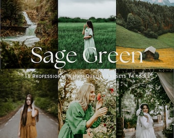 15 Sage Green Lightroom Presets and 14 tools. Professional Desktop & Mobile Filters.