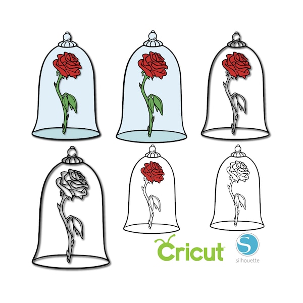 6 Enchanted Rose SVG bundle for Cricut and Silhouette Cutting Machines, Beauty and the beast