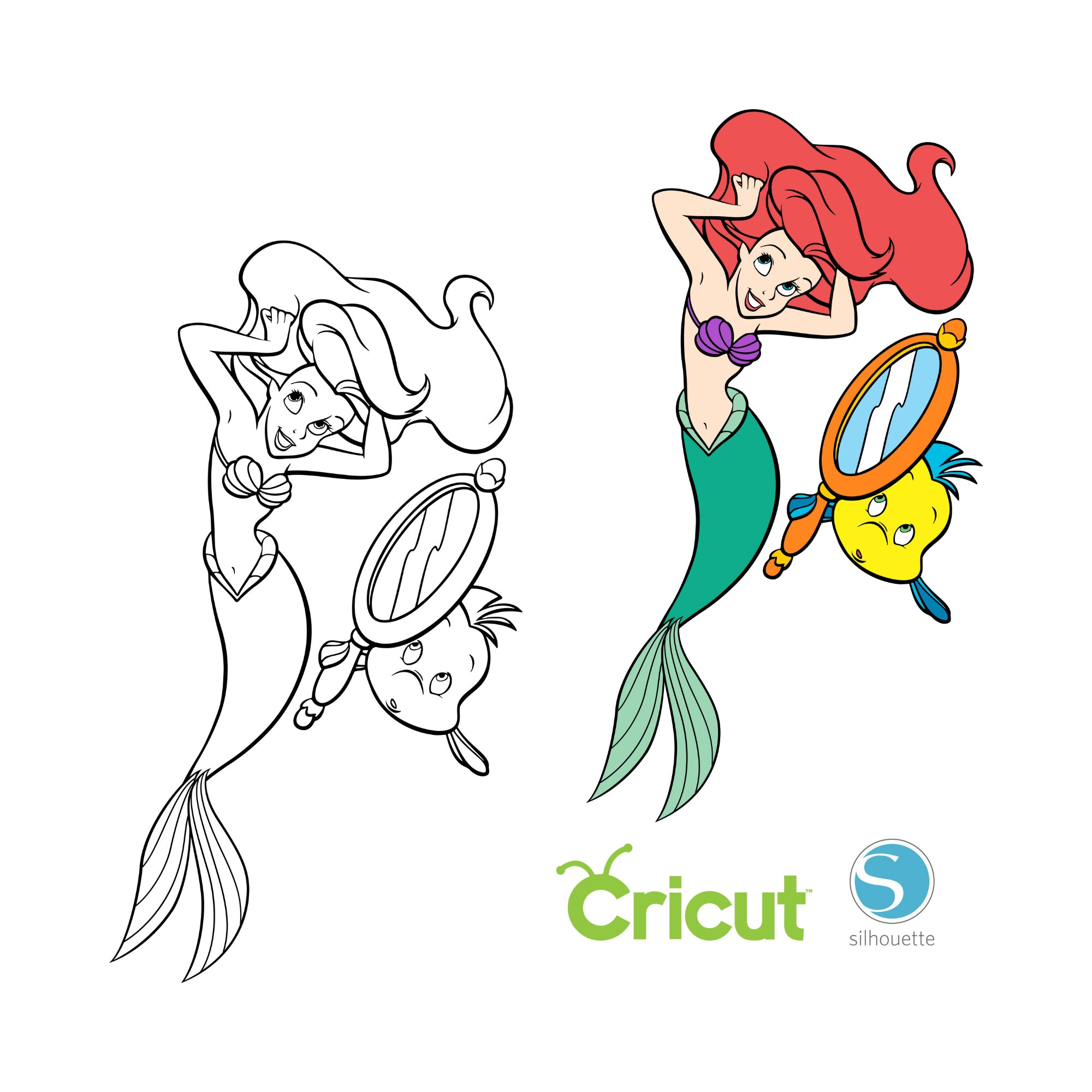Disney Ariel And Flounder Silhouette