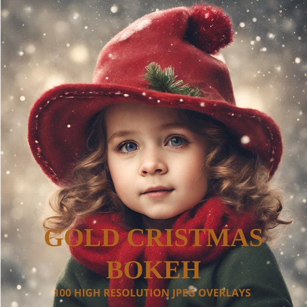 100 Christmas Gold Bokeh Overlays, Sting Lights Photoshop Effect, Digital Photo Editing Textures, Xmas Photographer Pack