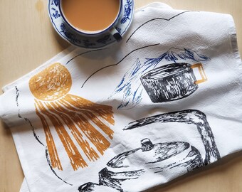 Eternal Teapot Tea Towel, Cotton Flour Sack Towel, Silk Screen Printed Napkins, Single/Set