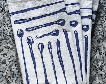 Spoon Tea Towel, Cotton Flour Sack Towel, Silk Screen Printed Napkins, Single/Set