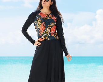 Modest swim dress SPF50+- Aztec print by Modest Mermaid