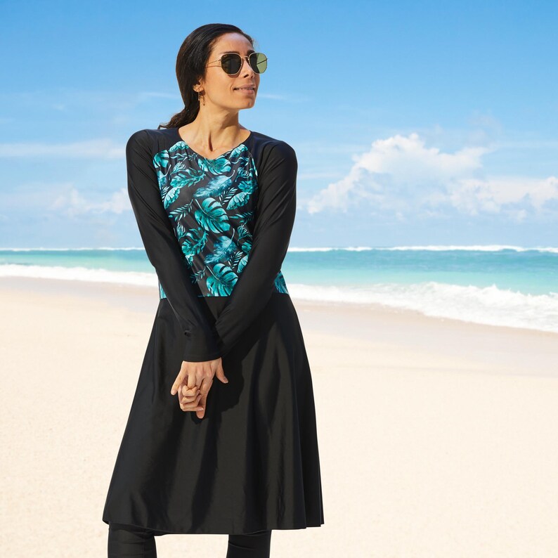 Modest Swim Dress SPF50 Fern Print by Modest Mermaid Etsy