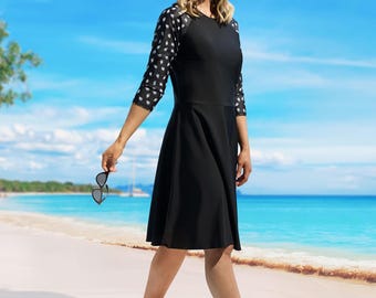 Modest Athletic Swim Dress, UPF 50+ Sun Protection Plus Size Purple Black  FREE SHIP - Etsy
