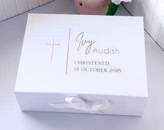 Personalized Christening Keepsake Box: Magnetic Ribbon Gift Box