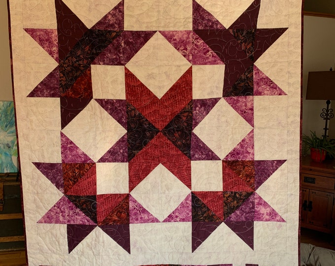 Purple Batik Star quilt (54x73)