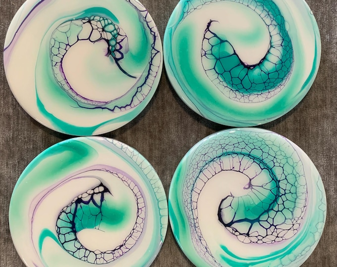White Turquoise and Purple Coasters