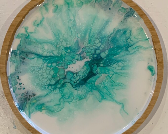 Serving Tray- White/Turquoise (15")