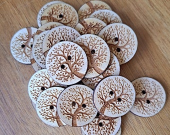 Tree of Life Buttons Style B - Set of 20 - Wooden Buttons - Laser Engraved Buttons -  1, or 1.25 inch - Knitting Crochet Sewing Projects