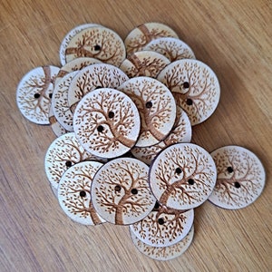 Tree of Life Buttons Style B - Set of 20 - Wooden Buttons - Laser Engraved Buttons -  1, or 1.25 inch - Knitting Crochet Sewing Projects