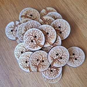 Tree of Life Buttons Style B - Set of 20 - Wooden Buttons - Laser Engraved Buttons - 1/2, 1, or 1.25 inch - Knitting Crochet Sewing Projects