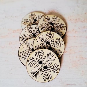Snowflake Buttons Set of 20 - Wooden Buttons - Laser Engraved Buttons -1 inch and 1.25 Inches  - Knitting Crochet Sewing Projects