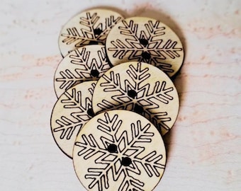 Snowflake Buttons Set of 20 - Wooden Buttons - Laser Engraved Buttons -1 inch and 1.25 Inches  - Knitting Crochet Sewing Projects