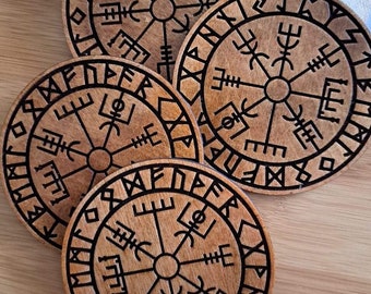 Norse Wood Coasters Set of Four | Gift for Him | Man Cave Gift