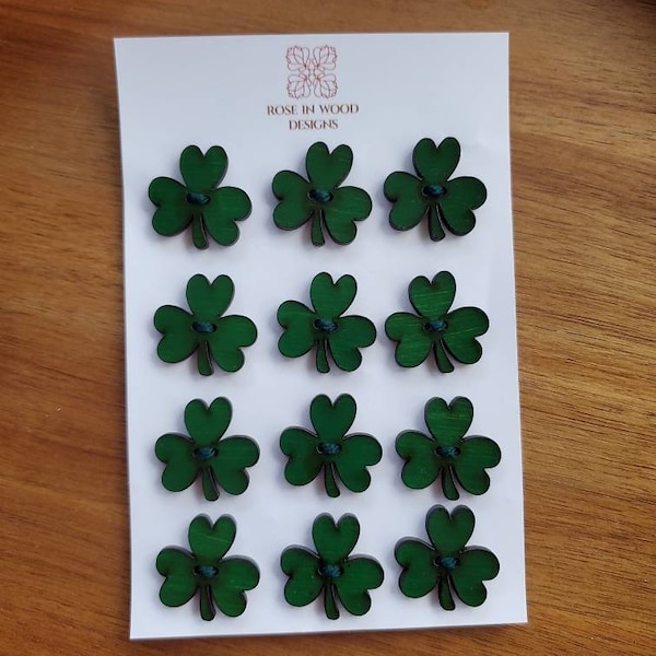 Wooden Shamrock Buttons -Set of 20 - Laser Cut Buttons - 1.2 inches - Craft Buttons -Sewing, Knitting, Scrapbooking