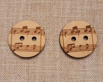 Musical NoteThemed Buttons Set of 20 - Laser Engraved Buttons - 3/4, 1 or 1.25 inch  - Knitting Projects - Crochet Projects -Sewing Projects