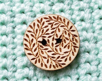 Wooden Leaf Buttons Set of 20 - Laser Engraved Buttons - 1 to 1.25 Inch - Knitting Projects - Crochet Projects -Sewing Projects