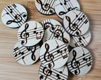 Musical NoteThemed Buttons Set of 20 - Laser Engraved Buttons - 1 or 1.25 inch  - Knitting Projects - Crochet Projects -Sewing Projects