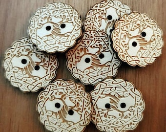 Celtic Tree of Life Wooden Buttons Set ot 20 -  1 and 1.25 Inch Button Wooden - Engraved Buttons - Craft Buttons