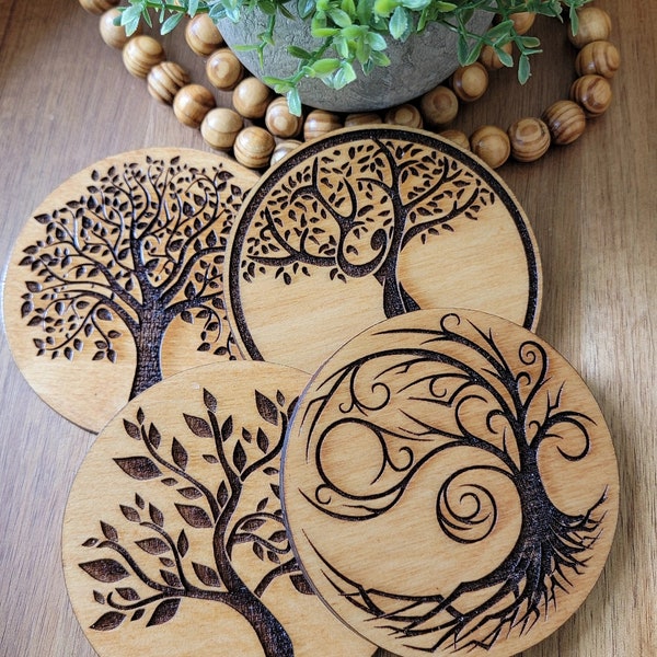 Tree of Life Wood Coasters set of four Individual Designs