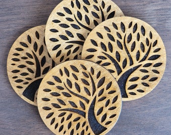 Wood Tree of Life Coasters, Laser Cut Design  (Set of 4)