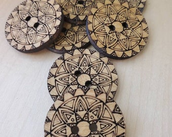 Mandala Buttons - Craft Buttons - Sewing - Knitting - Crochet Projects -  Laser Engraved Buttons