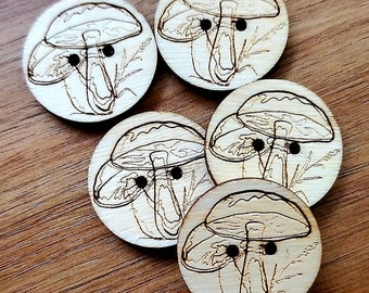 Fall Mushroom Buttons Set of 20- Laser Engraved Wooden Buttons-1 or 1.25 inch - Knitting Crochet Sewing Projects