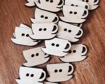 Cup and Saucer Buttons Set of 20- Wooden Buttons-1 inch - Knitting Crochet Sewing Projects