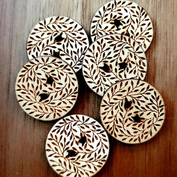 Wooden Leaf Buttons Set of 20 - Laser Engraved Buttons - 3/4 to 1.25 Inch  - Knitting Projects - Crochet Projects -Sewing Projects