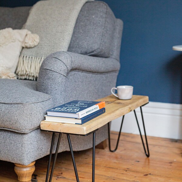 ETHELBERT - Industrial Modern Rustic Scaffold Board Side Table with Hair Pin Legs