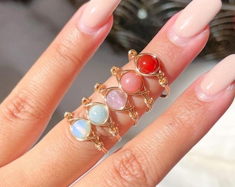 Bagues en cristal, bagues en fil de fer faites main, bijoux en pierres précieuses pour elle, bijoux bohèmes personnalisables délicats pour elle