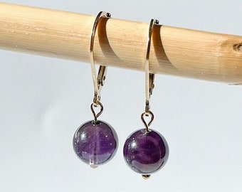 Amethyst Earring, Dainty Gemstone Jewelry, Amethyst Birthstone Earring For Her, Dangle Drop Earring, Gift For Mom, Gold Filled Jewelry