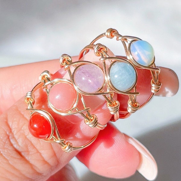 Crystal Ring, Wire Wrapped Ring, Gemstone Jewelry For Her, Dainty Ring, Unique Boho Jewelry, Healing Crystal Jewelry For Her