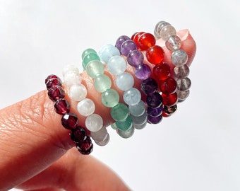 Crystal Beaded Rings Stretchy Elastic Rings Stackable Stretchy Beaded Rings Unique Ring Gift For Her