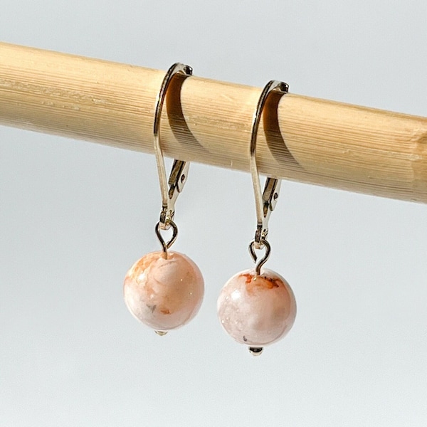 Flower Agate Earring, Dainty Crystal Jewelry, Flower Agate Jewelry, Dangle Drop Earring, Jewelry Gift For Her, Everyday Gemstone Jewelry