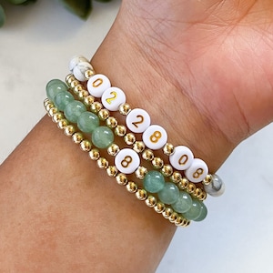 Pulsera con número personalizado, pulsera con fecha y número especial, pulsera con número personalizado, joyas para ella, regalo para ella, pulsera de cuentas personalizada