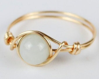 Gold Jade Wire Wrapped Crystal Ring Unique Dainty Silver Jade Crystal Ring Gift For Her Jade Wire Ring For Her
