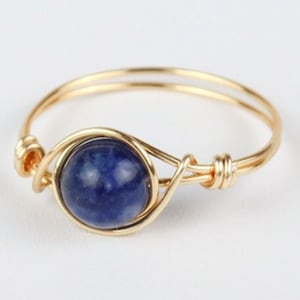 Gold Sodalite Wire Wrapped Crystal Ring Unique Dainty Silver Sodalite Wire Ring Gift For Her Custom Crystal Jewelry For Her