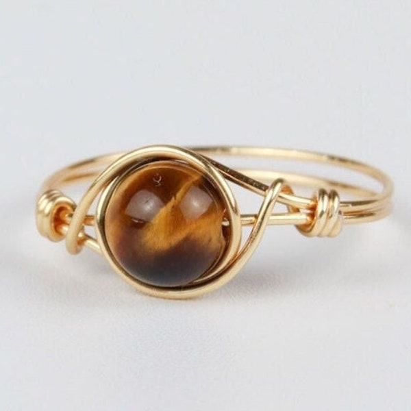 Tigers Eye Ring, Wire Wrapped Crystal Ring, Tigers Eye Wire Ring, Healing Gemstone Ring, Custom Ring, Jewelry Gift For Her